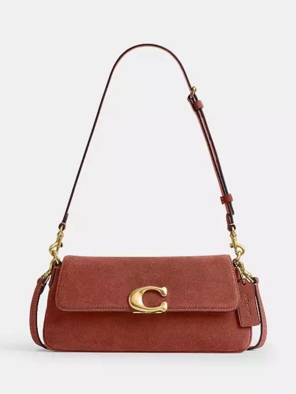 Coach Jet Shoulder Bag w/ 2 Straps Brass/Clay Suede & Refined Calf Leather NWT